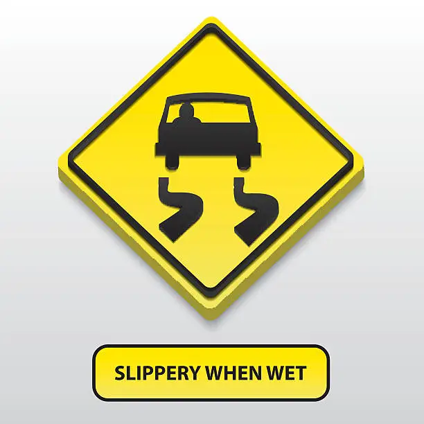 Vector illustration of 3D Slippery when wet sign