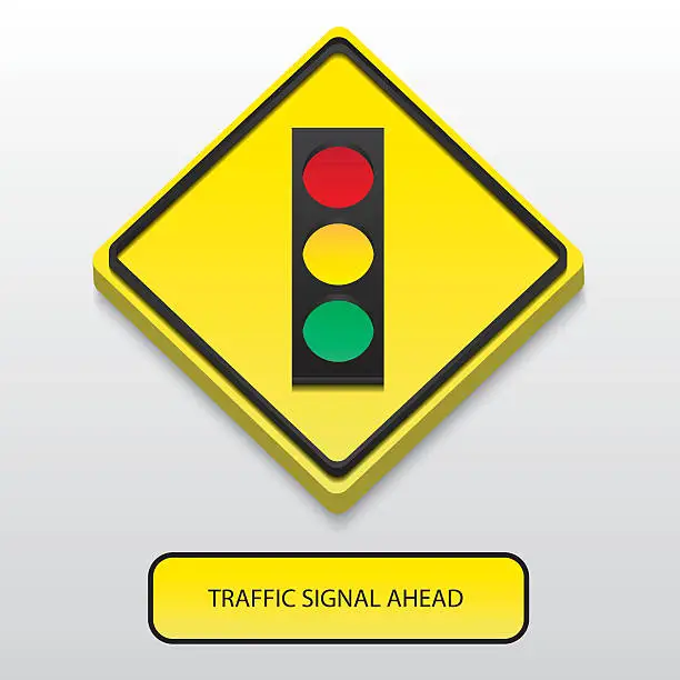 Vector illustration of 3D Traffic signal ahead sign