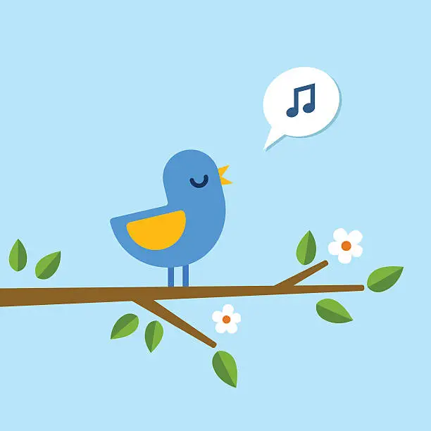 Vector illustration of Bird singing on a branch