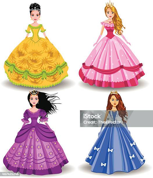 Fairy Tale Doll Princesses Stock Illustration - Download Image Now - Princess, Dress, Formalwear