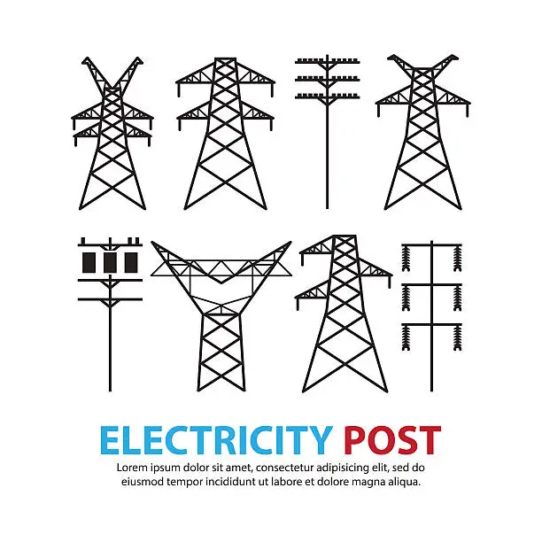 Vector illustration of electric post,high voltage set