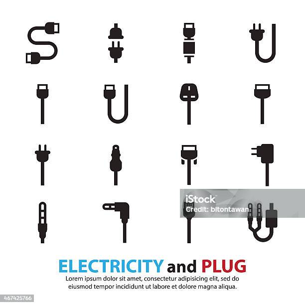 Cable Wire Computer And Plug Icons Set Stock Illustration - Download Image Now - Electric Plug, Network Connection Plug, Cable