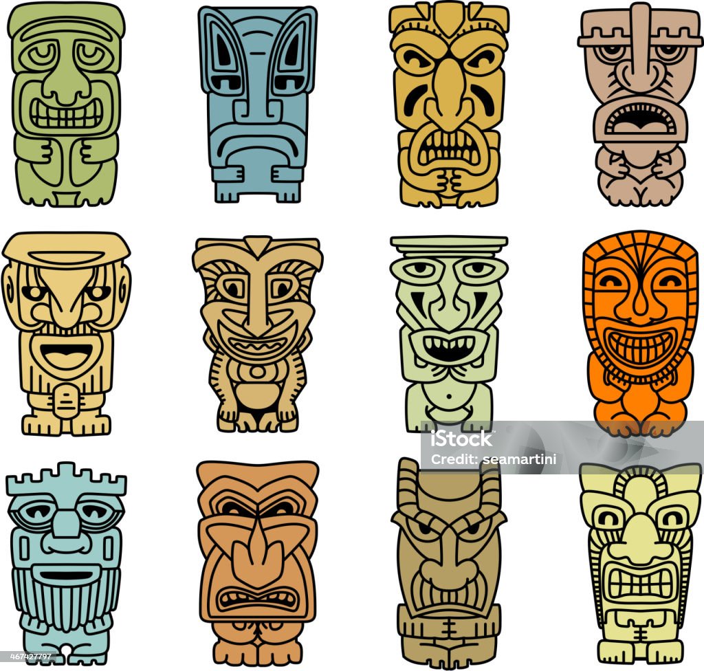 Tribal masks of idols and demons Tribal masks of idols and demons for religious or ethnic design Tiki stock vector