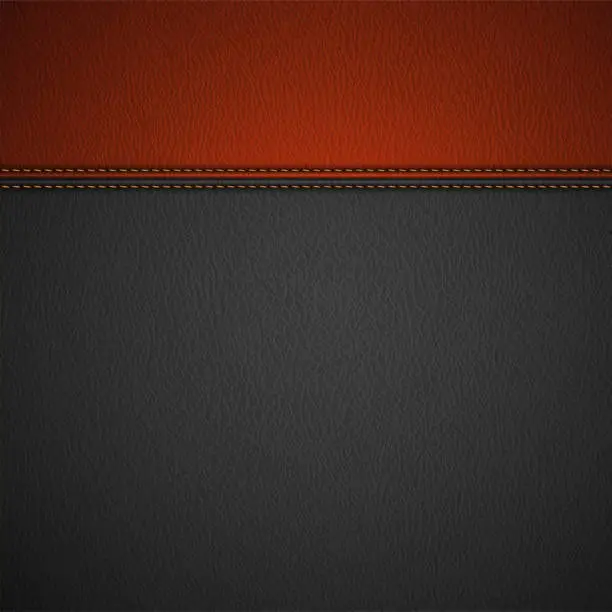 Vector illustration of Leather Texture Background with Stitched Red Stripe