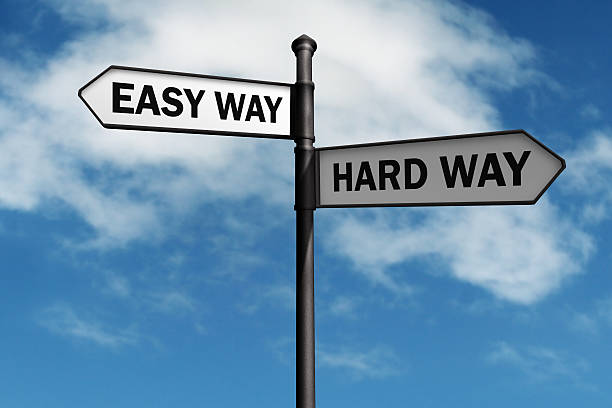 istock Easy way and hard way road sign 467428947