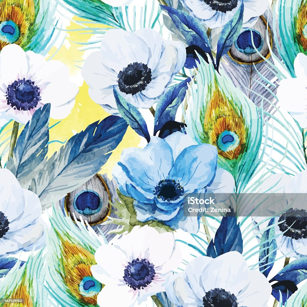 Anemones flowers pattern Beautiful vector pattern with watercolor anemones flowers 2015 stock vector