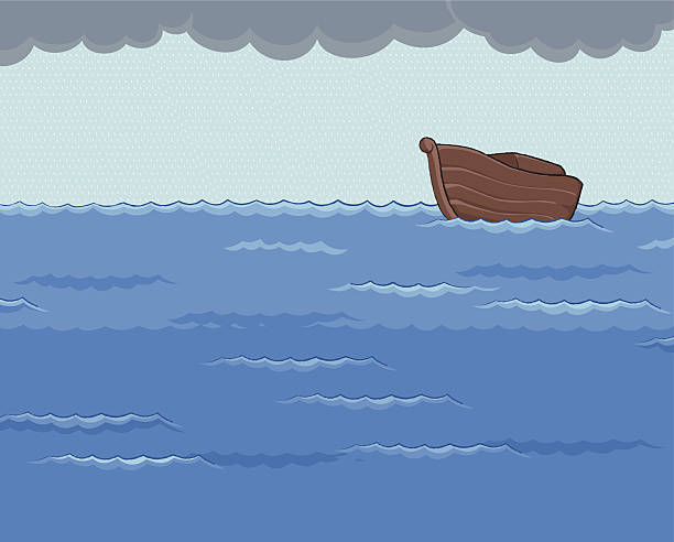 arka w deszczowe morze - ark noah flood sky stock illustrations