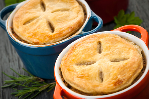 Closeup of two  homemade gourmet meat pies