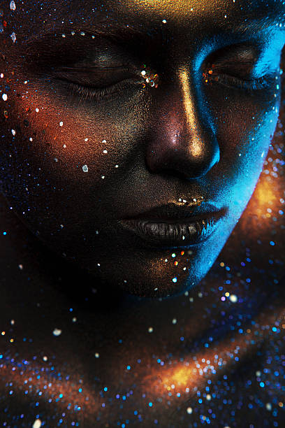 istock Woman with closed eyes and dark face art 467439077