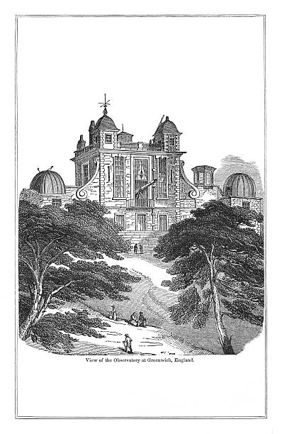 ilustraciones, imágenes clip art, dibujos animados e iconos de stock de antigua histórica grabado de greenwich observatorio - royal observatory