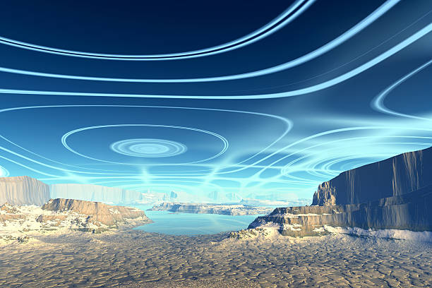 Alien Planet - 3D Rendered Computer Artwork. Rocks and  lake