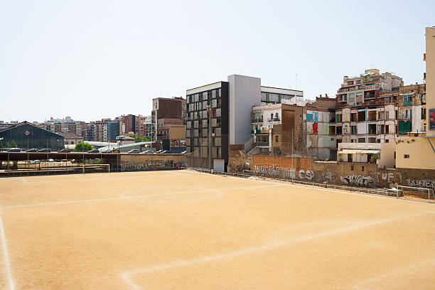 Sand Soccer Field in Barcelona, Spain stock photo