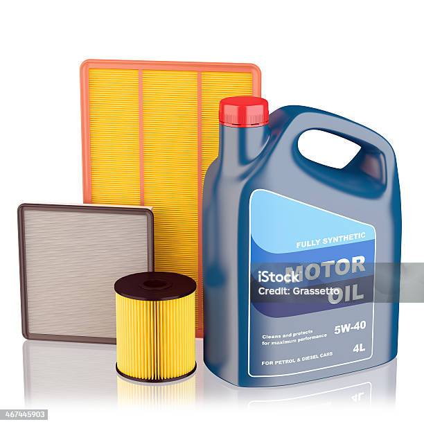 Motor Oil Filters And Plastic Canister Stock Photo - Download Image Now - Car, Air Purifier, Black Color