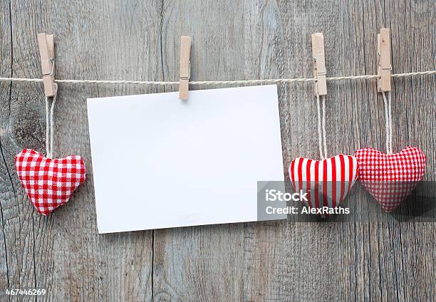 Message And Red Hearts On The Clothesline Stock Photo - Download Image Now - Celebration, Checked Pattern, Clothesline