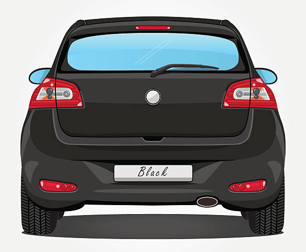 illustrazioni stock, clip art, cartoni animati e icone di tendenza di vettore auto-vista posteriore-nero - car rear view behind car trunk