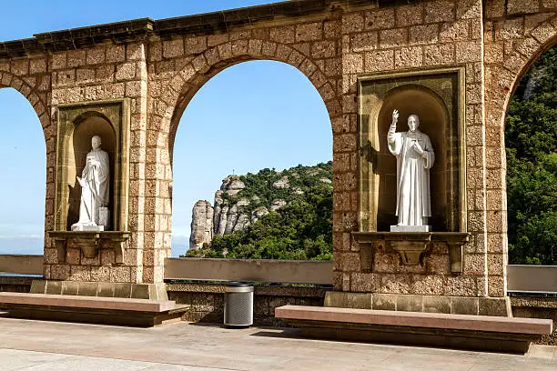 Sculptures in the cloister Montserrat Monastery, Tarragona province, Spain