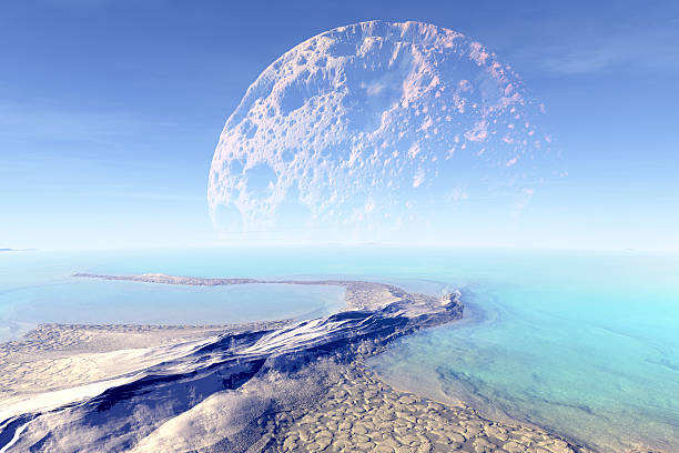 istock 3D rendered fantasy alien planet. Rocks and  moon 467448128