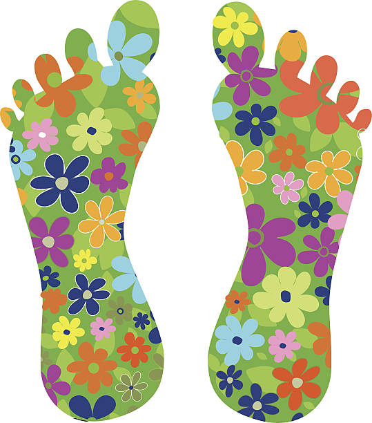 Grafik-prints an Füße mit Blumen. – Vektorgrafik