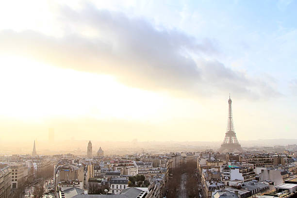 istock Panoramic view of Paris at warm sunrise 467449163