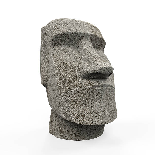 Close-up of Moai stone Statue isolated on white Moai Statue isolated on white background. 3D render moai statue rapa nui stock pictures, royalty-free photos & images