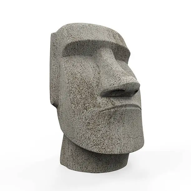 Photo of Close-up of Moai stone Statue isolated on white