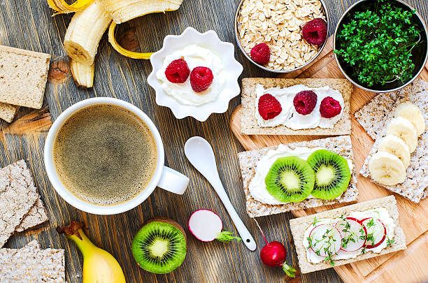 istock Healthy breakfast with crispbread, berries, yogurt and cress 467451666