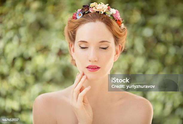 Beautiful Young Woman With Flowers Wreath In Hair Stock Photo - Download Image Now - Adult, Adults Only, Aromatherapy