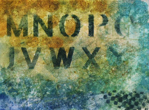 istock Distressed alphabet on grungy watercolor background 467455058