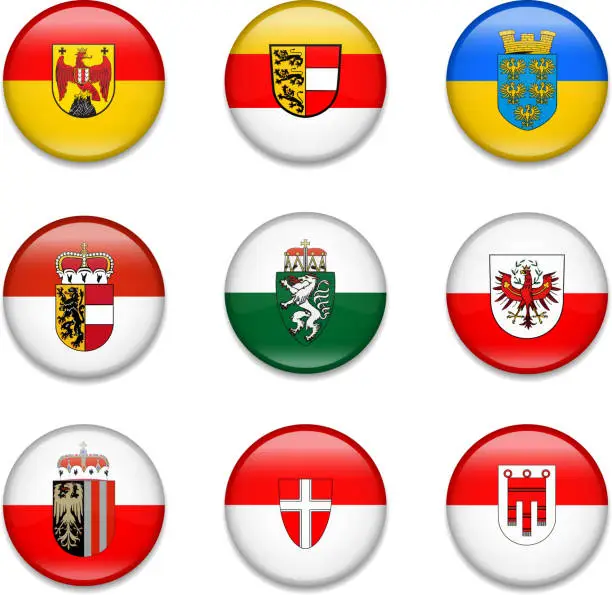 Vector illustration of Austrian States Button Flag Collection