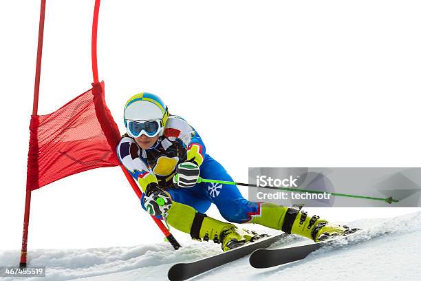 Young Women At Giant Slalom Ski Race On White Background Stock Photo - Download Image Now