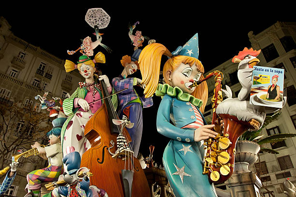 fallas 오브 스페��인 발렌시아. 서커스 테마. - jester circus clown statue 뉴스 사진 이미지