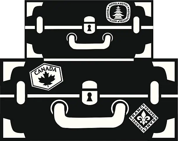 Vector illustration of travel suitcases in black and white