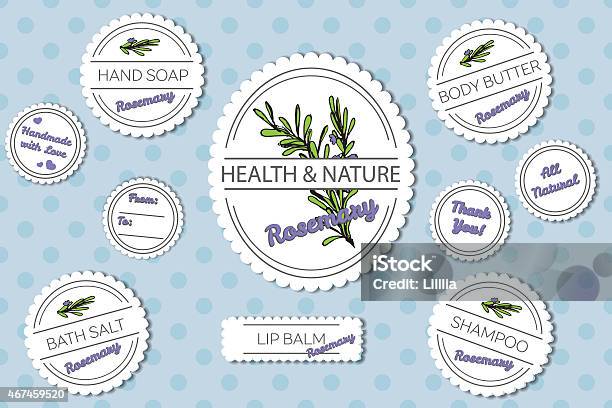 Set Of Labels For Natural Bath Body Products With Rosemary Stock Illustration - Download Image Now