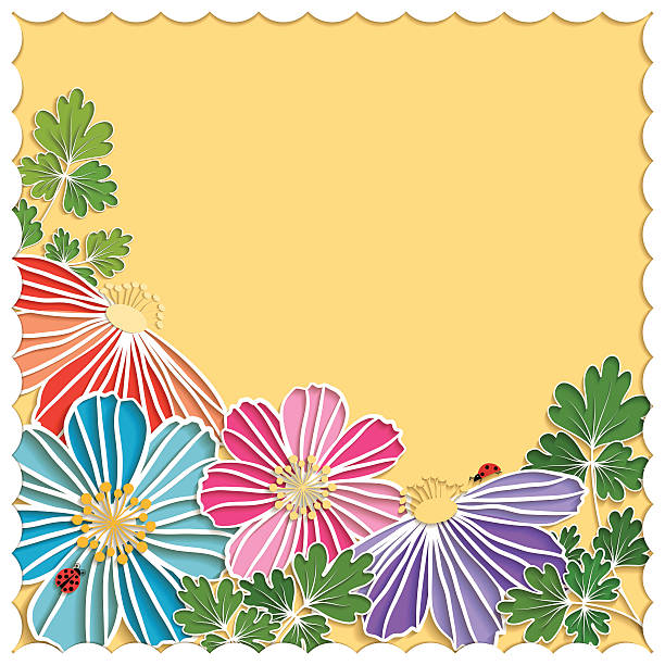 ilustrações de stock, clip art, desenhos animados e ícones de corte de papel colorido de primavera - flower ladybug frame single flower