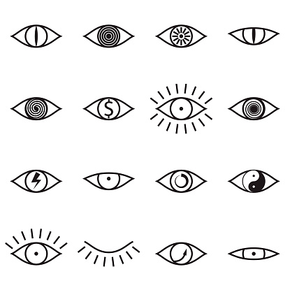 Set of Various Eye Icons on White Background Vector illustration