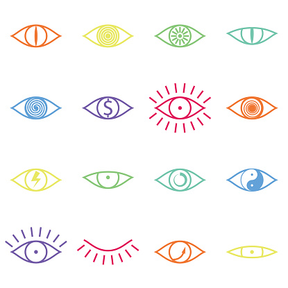 Set of Various Color Eye Icons on White Background Vector illustration