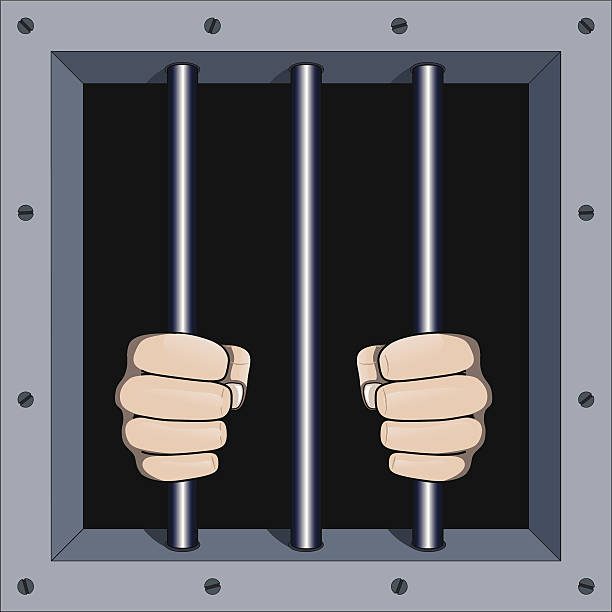 prisoned man Vector image showing prisoners fists holding prison bars. Transparency used for shadows. death sentence stock illustrations