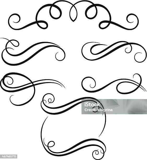 Calligraphic Decorative Elements Stock Illustration - Download Image Now - Calligraphy, Waiting In Line, Scrolling