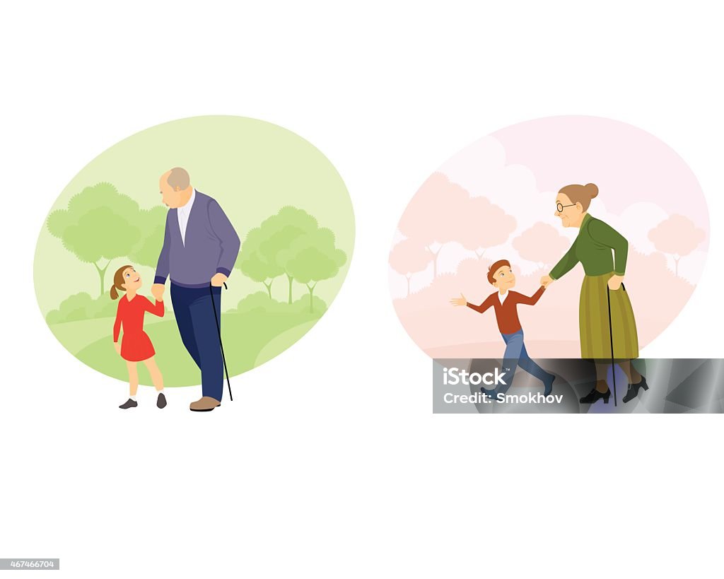 Grandparent walking with offspring Vector illustration of a grandparent walking with offspring 2015 stock vector