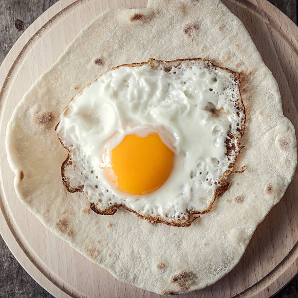 istock Fried egg on  grilled flour tortilla 467468227