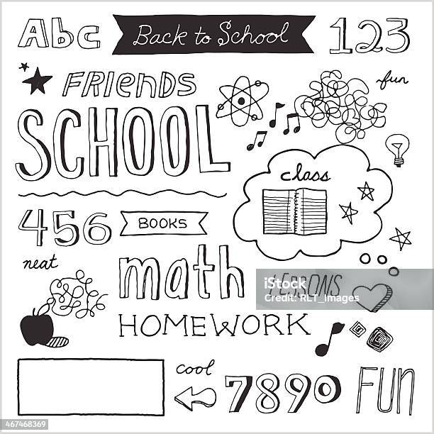 School Doodles Vector Elements Stock Illustration - Download Image Now - Handwriting, High School, Doodle