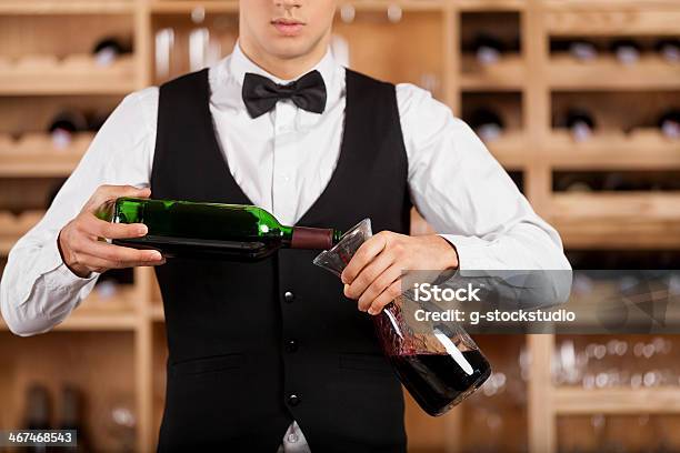 Pouring Wine To Decanter Stock Photo - Download Image Now - Decanter, Pouring, Restaurant