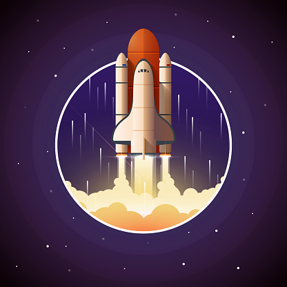 Space Shuttle Launch. Vector illustration with spaceship and space background