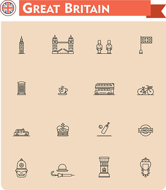 Set of Great Britain travel icons Set of the Great Britain traveling related icons city of london flag stock illustrations