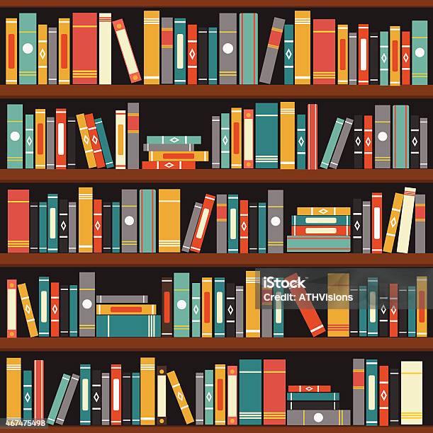 Muted Tone Vector Illustration Of Generic Books On Bookshelf Stock Illustration - Download Image Now