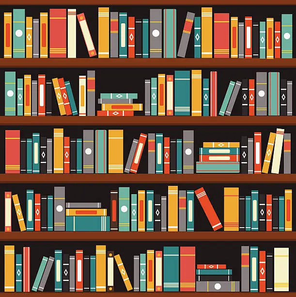 Vector illustration of Muted tone vector illustration of generic books on bookshelf