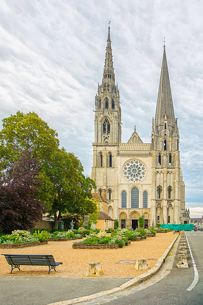 Chartres cathedral church medieval landmark front view, France Chartres Notre Dame cathedral medieval gothic church landmark front view, France chartres cathedral stock pictures, royalty-free photos & images