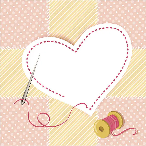 Vector illustration of patchwork heart with a needle thread