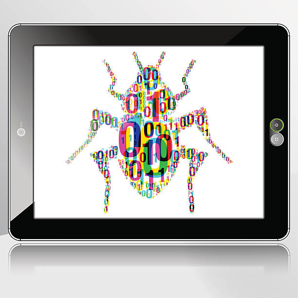 таблетка горизонтальные программное bug - data mobility downloading digital tablet stock illustrations