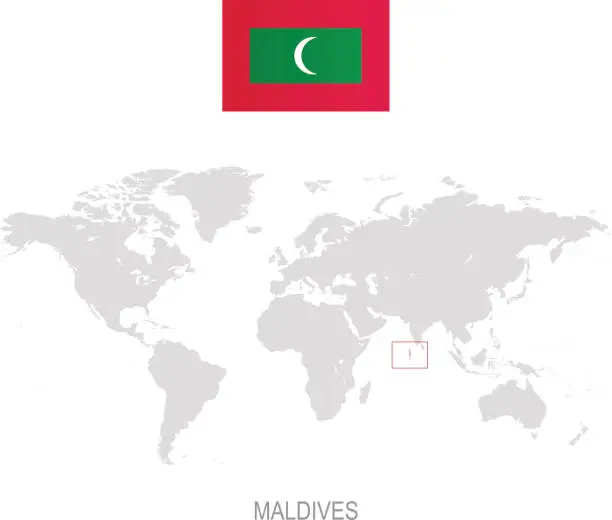 Vector illustration of Flag of Maldives and designation on World map